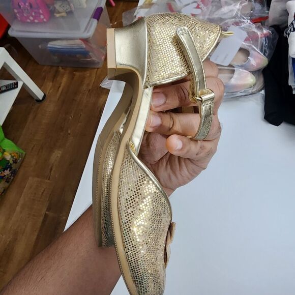 H&M Girls Disney Beauty Beast Belle Elegant Gold Glitter Heels Shoes Size 12 - Picture 11 of 14